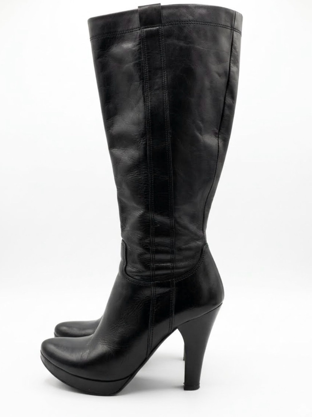 Charles David Black Leather Knee-High Platform Heel Boots
